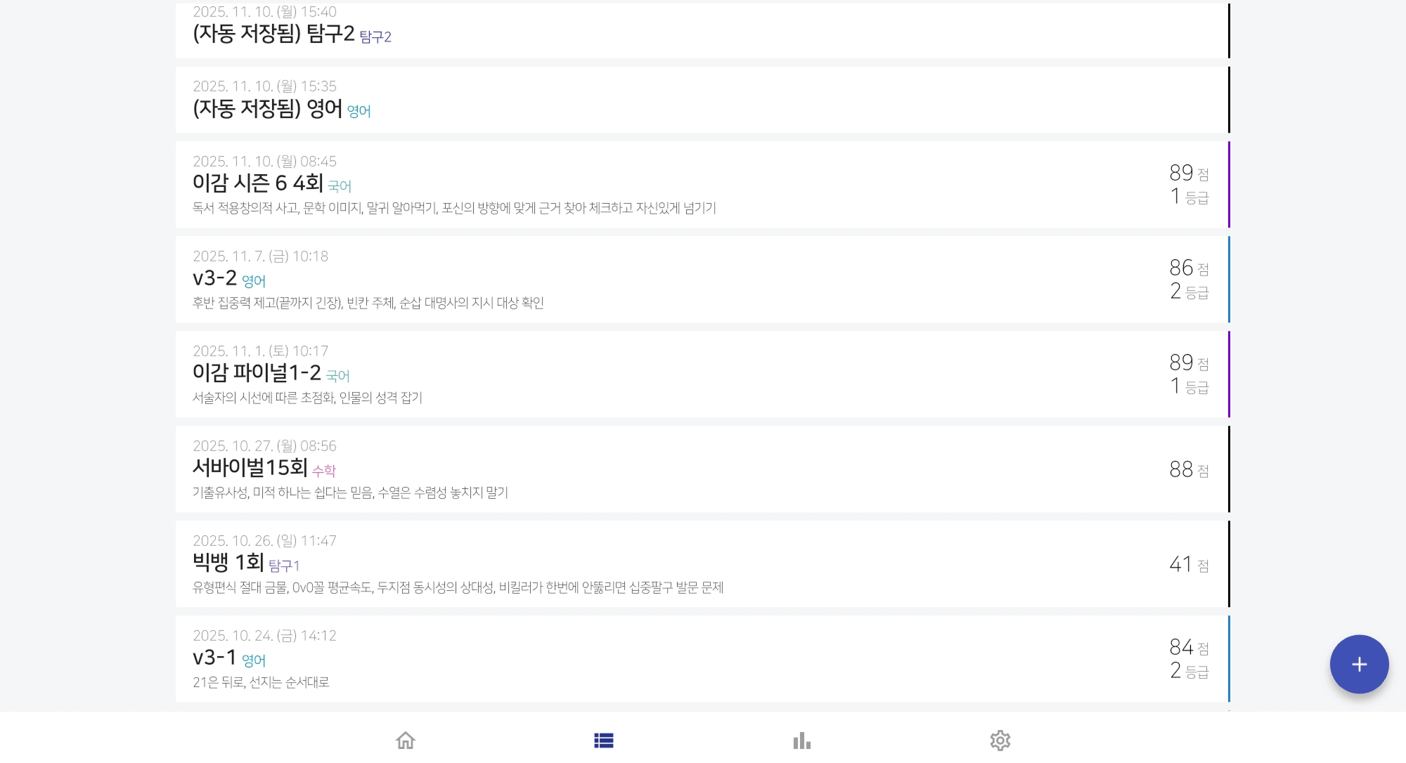 수험생활 당시 작성된 실모 기록 예시